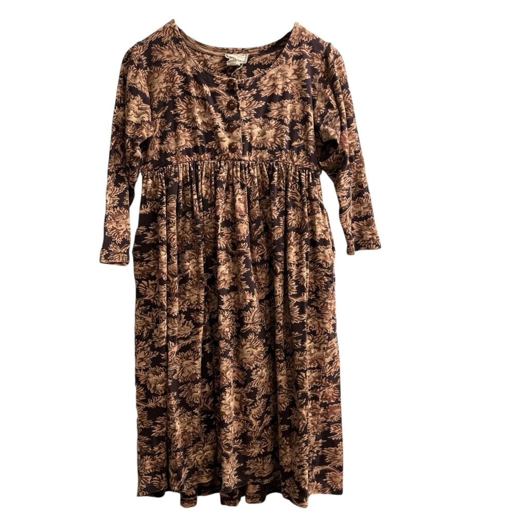 Vintage April Cornell Y2K Dress XS Brown Dark‎ Floral Empire Waist Forrest Fairy